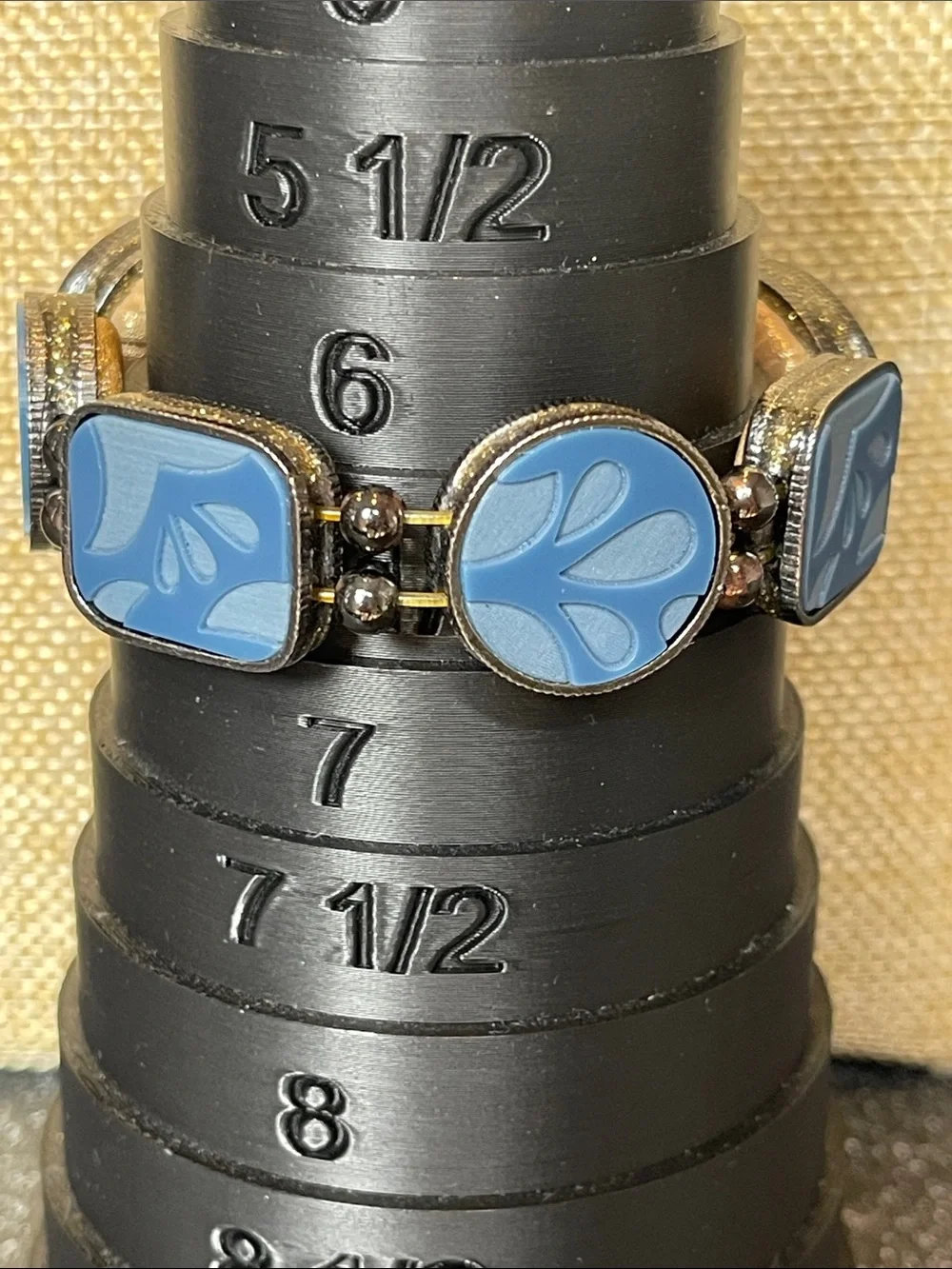 Chico’s reversible tan leather to blue stretch link bracelet - 6.5-7